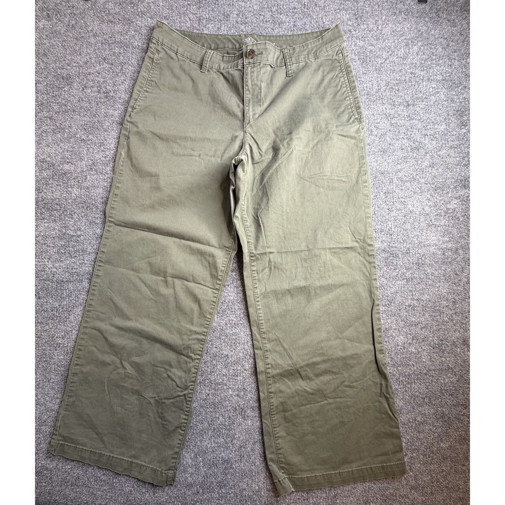 St John's Bay Wide Leg High Rise Flat Front Green Khaki‎ Pants Womens Size 4